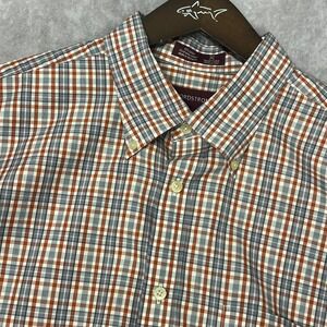 Nordstrom Smartcare Mens Orange Blue Plaid Wrinkle Free Short Sleeve Shirt L